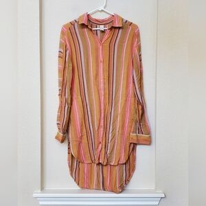 prAna Orange Striped High Low Button Front Shirt.  Size Small